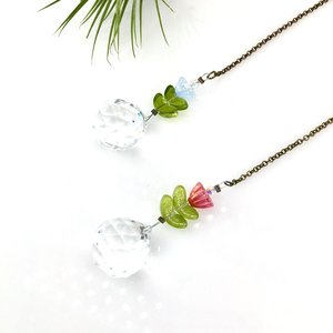 Flower Crystal Sun Catcher: 20mm Rainbow Prism Sphere, Czech Glass, Handmade