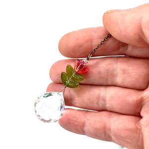 Flower Crystal Sun Catcher: 20mm Rainbow Prism Sphere, Czech Glass, Handmade