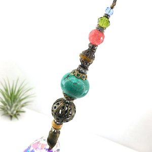 Gemstone Sun Catcher: Asfour Crystal Prism, Cherry Quartz, Czech Glass