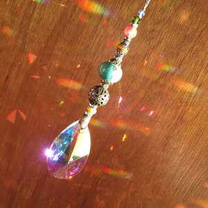 Gemstone Sun Catcher: Asfour Crystal Prism, Cherry Quartz, Czech Glass