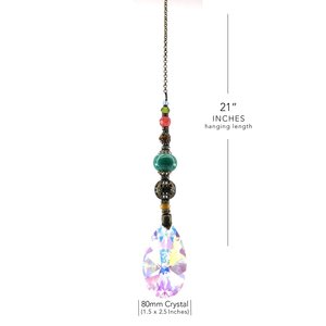 Gemstone Sun Catcher: Asfour Crystal Prism, Cherry Quartz, Czech Glass