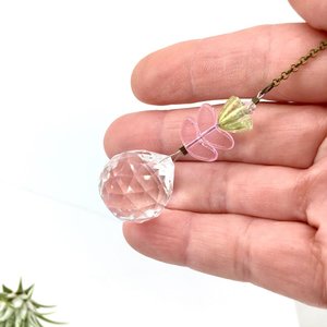 Flower Crystal Sun Catcher: 20mm Rainbow Prism Sphere, Czech Glass Beads, Handmade