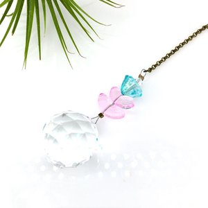 Flower Crystal Sun Catcher: 20mm Rainbow Prism Sphere, Czech Glass Beads, Handmade