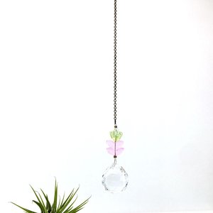 Flower Crystal Sun Catcher: 20mm Rainbow Prism Sphere, Czech Glass Beads, Handmade