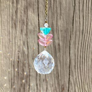 Flower Crystal Sun Catcher: 20mm Rainbow Prism Sphere, Czech Glass Beads, Handmade