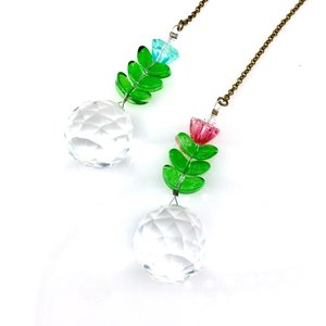 Flower Crystal Sun Catcher: 20mm Rainbow Prism Sphere, Czech Glass, Handmade
