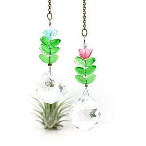 Flower Crystal Sun Catcher: 20mm Rainbow Prism Sphere, Czech Glass, Handmade