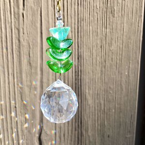 Flower Crystal Sun Catcher: 20mm Rainbow Prism Sphere, Czech Glass, Handmade