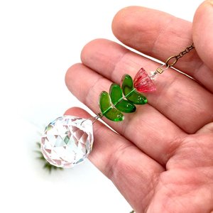 Flower Crystal Sun Catcher: 20mm Rainbow Prism Sphere, Czech Glass, Handmade