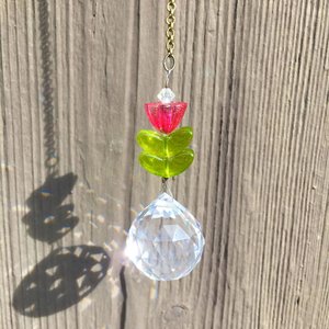 Flower Crystal Sun Catcher: 20mm Rainbow Prism Sphere, Czech Glass, Handmade