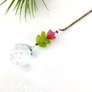 Flower Crystal Sun Catcher: 20mm Rainbow Prism Sphere, Czech Glass, Handmade