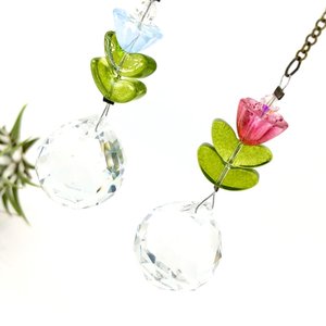Flower Crystal Sun Catcher: 20mm Rainbow Prism Sphere, Czech Glass, Handmade