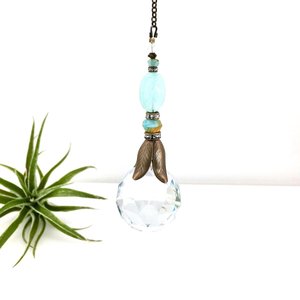 Blue Chalcedony Crystal Sun Catcher: 30mm Rainbow Prism Window Garden Decor