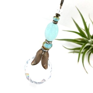 Blue Chalcedony Crystal Sun Catcher: 30mm Rainbow Prism Window Garden Decor