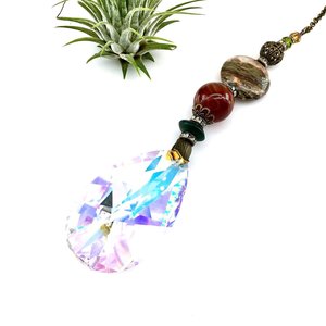 Gemstone Sun Catcher: Asfour Crystal Prism, Rhyolite & Agate, Czech Glass