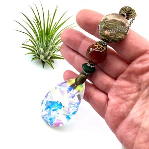 Gemstone Sun Catcher: Asfour Crystal Prism, Rhyolite & Agate, Czech Glass