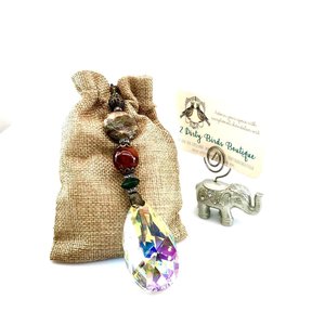 Gemstone Sun Catcher: Asfour Crystal Prism, Rhyolite & Agate, Czech Glass