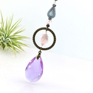 Purple Sun Catcher: Asfour Crystal, Keshi Pearl & Czech Beads