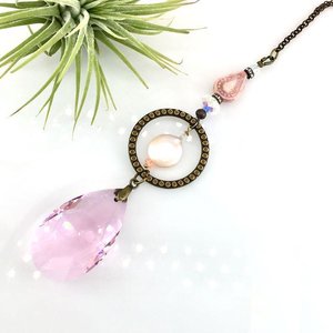 Pink Sun Catcher: Asfour Crystal, Keshi Pearl & Czech Beads