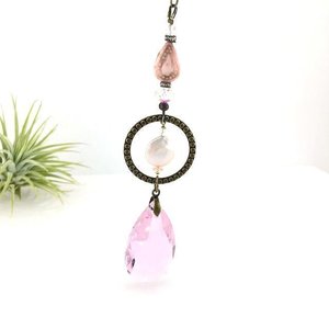 Pink Sun Catcher: Asfour Crystal, Keshi Pearl & Czech Beads