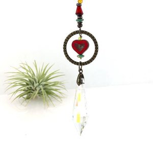 Boho Heart Crystal Sun Catcher: Window & Garden Decor, Asfour, Czech Beads