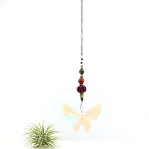Large Butterfly Crystal Sun Catcher: Boho Rainbow Maker, Gemstone & Crystal Beads