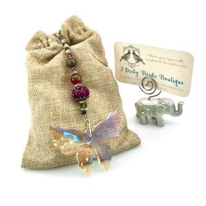Large Butterfly Crystal Sun Catcher: Boho Rainbow Maker, Gemstone & Crystal Beads
