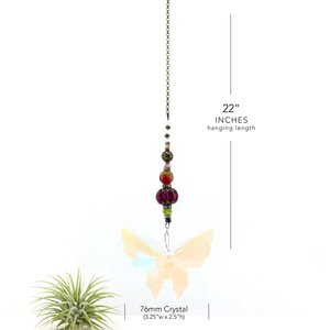 Large Butterfly Crystal Sun Catcher: Boho Rainbow Maker, Gemstone & Crystal Beads