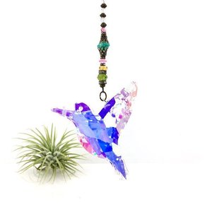 Large Hummingbird Crystal Sun Catcher: Boho Rainbow Maker, Czech & Austrian Beads