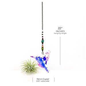 Large Hummingbird Crystal Sun Catcher: Boho Rainbow Maker, Czech & Austrian Beads