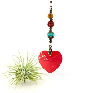 Ruby Heart Crystal Sun Catcher: Bohemian Window & Garden Decor, Czech Beads