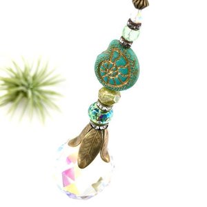 Nautilus Crystal Prism Sun Catcher: Czech Glass & Antique Bronze Beads