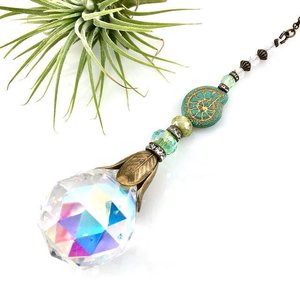 Nautilus Crystal Prism Sun Catcher: Czech Glass & Antique Bronze Beads