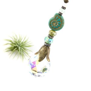 Nautilus Crystal Prism Sun Catcher: Czech Glass & Antique Bronze Beads