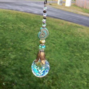 Nautilus Crystal Prism Sun Catcher: Czech Glass & Antique Bronze Beads