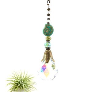 Nautilus Crystal Prism Sun Catcher: Czech Glass & Antique Bronze Beads