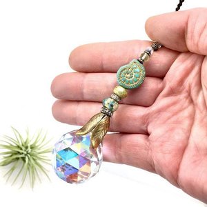 Nautilus Crystal Prism Sun Catcher: Czech Glass & Antique Bronze Beads