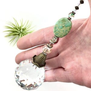 Jasper Gemstone Sun Catcher, 40mm Crystal Sphere, Rainbow Maker