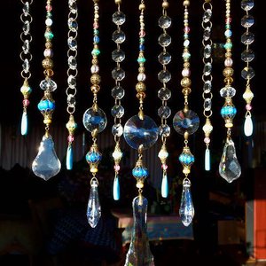 Gemstone and Crystal Hanging, Handmade Boho Beaded Curtain for Window or Garden