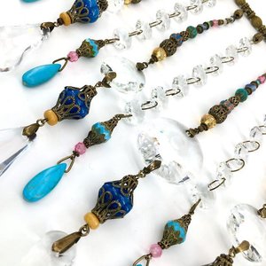 Gemstone and Crystal Hanging, Handmade Boho Beaded Curtain for Window or Garden