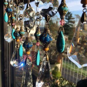 Gemstone and Crystal Hanging, Handmade Boho Beaded Curtain for Window or Garden