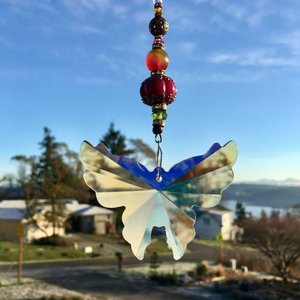 Large Butterfly Crystal Sun Catcher: Boho Rainbow Maker, Gemstone & Crystal Beads
