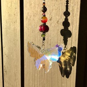 Large Butterfly Crystal Sun Catcher: Boho Rainbow Maker, Gemstone & Crystal Beads