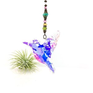 Large Hummingbird Crystal Sun Catcher: Boho Rainbow Maker, Czech & Austrian Beads