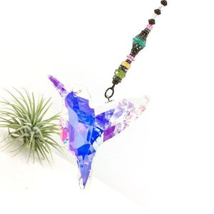 Large Hummingbird Crystal Sun Catcher: Boho Rainbow Maker, Czech & Austrian Beads