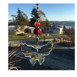 Large Butterfly Crystal Sun Catcher: Boho Rainbow Maker, Gemstone & Crystal Beads