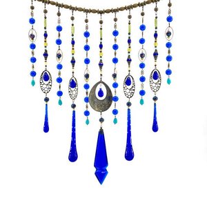 Vintage Cobalt Chandelier Crystal Hanging, Handmade Boho Beaded Curtain for Window or Garden