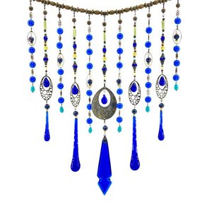 Vintage Cobalt Chandelier Crystal Hanging, Handmade Boho Beaded Curtain for Window or Garden