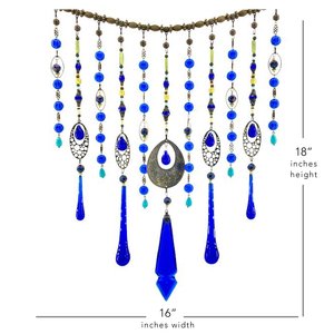 Vintage Cobalt Chandelier Crystal Hanging, Handmade Boho Beaded Curtain for Window or Garden