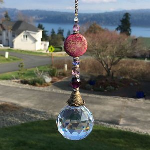 Purple Sea Sediment Jasper Gemstone Sun Catcher, 40mm Crystal Sphere, Rainbow Maker